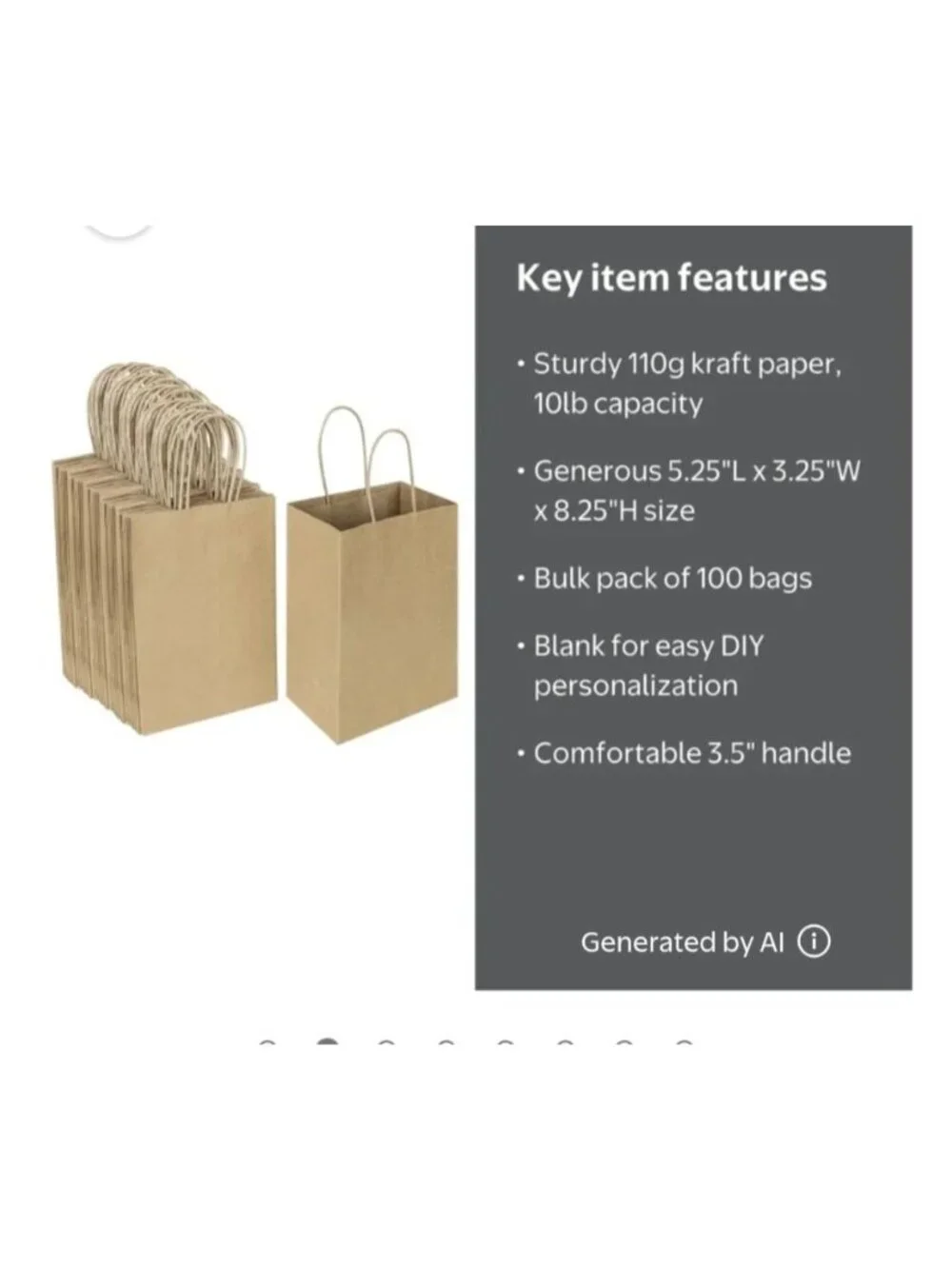 100pcs Small Kraft Paper Gift Bags Handles 5.25x3.25x8.25" Brown Party Crafts - Picture 2 of 7